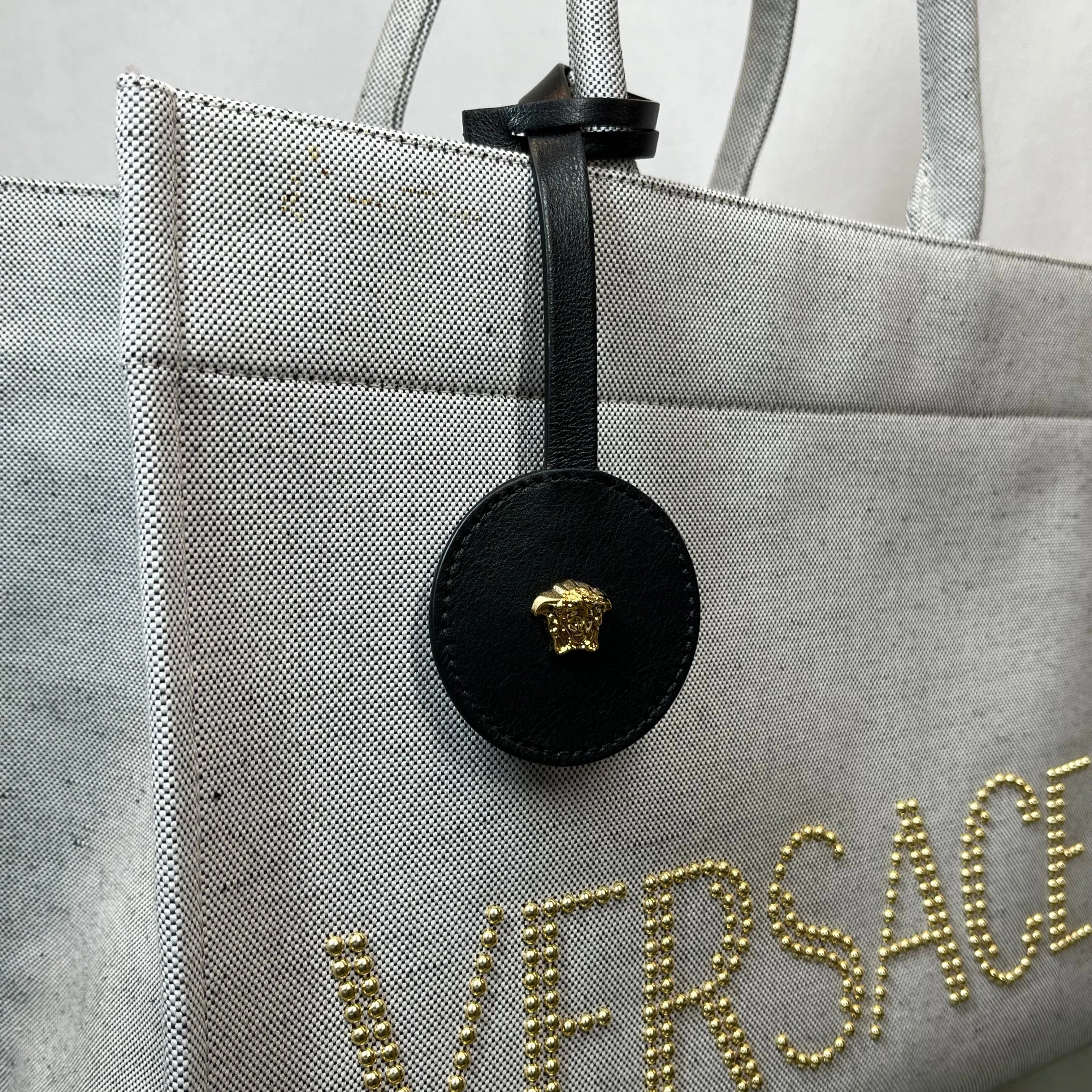 VERSACE Studded Large Gray & Black Tote TS3715