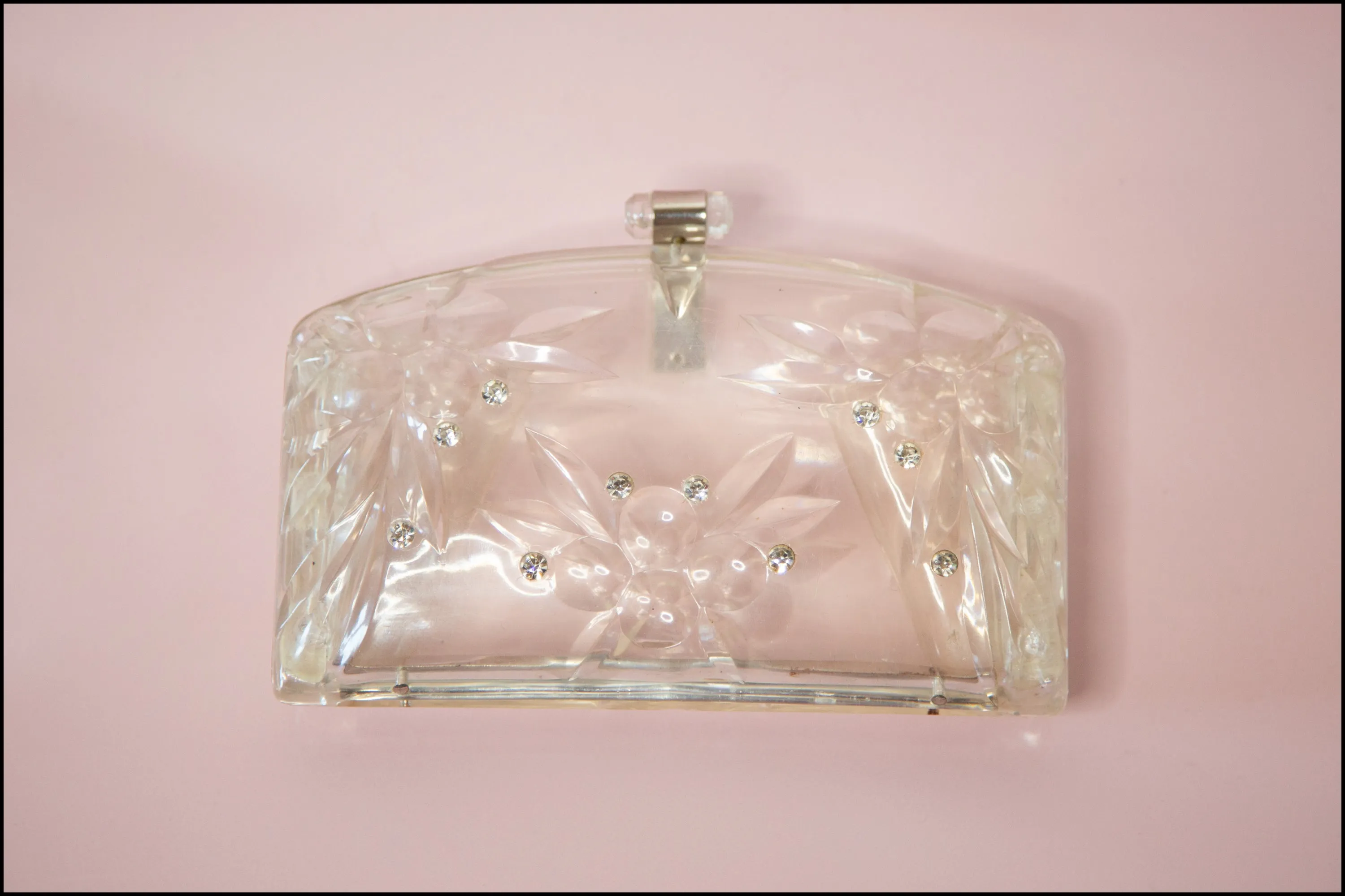 Vintage 1950s Carved Lucite Clutch Bag