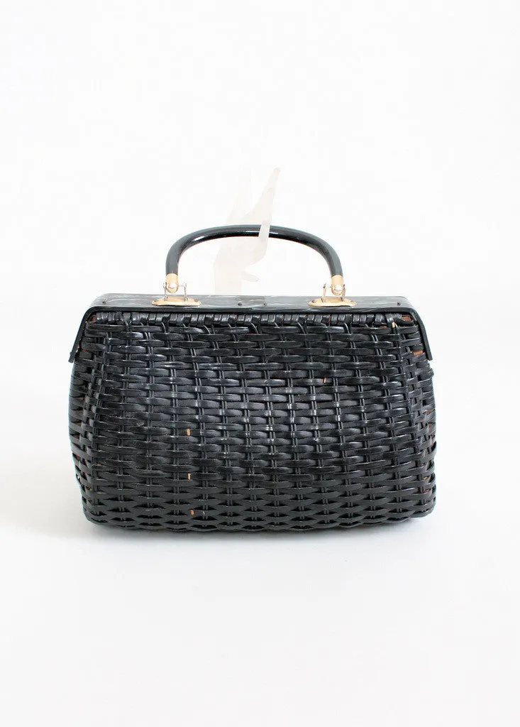 Vintage 1960s Black and White Wicker Purse