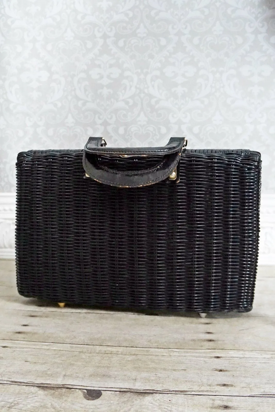 Vintage Woven Rattan  Plaid Lined Bag