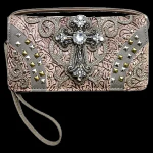 Western Studded Rhinestone Cross Wallet-BGE