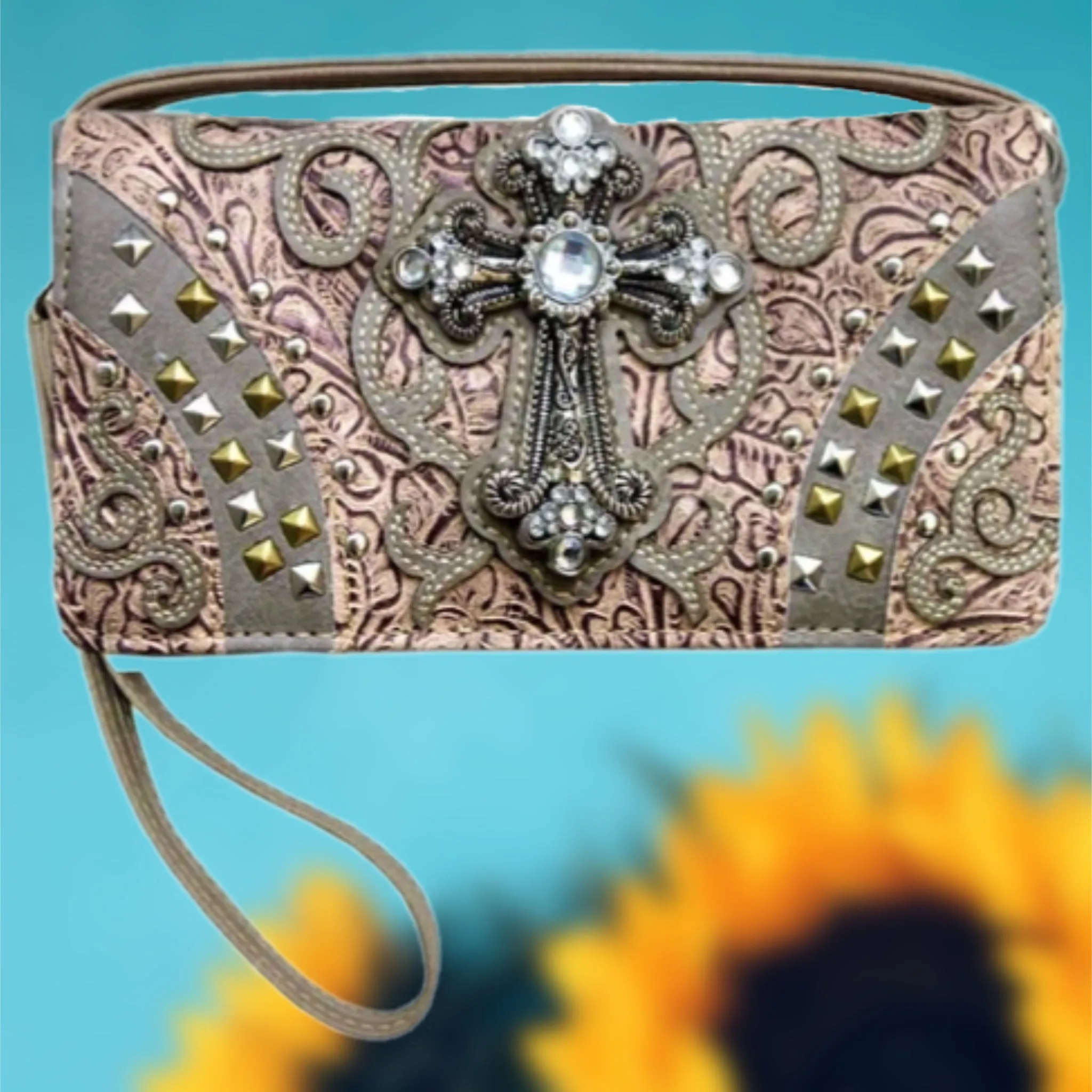 Western Studded Rhinestone Cross Wallet-BGE