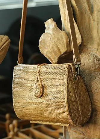 Woven Rattan Handbag, Natural Fiber Handbag, Small Rustic Handbag, Handmade Rattan Handbag for Outdoors