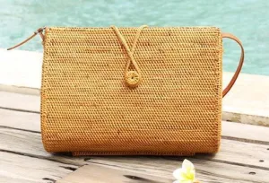 Woven Rattan Handbag, Natural Fiber Handbag, Small Rustic Handbag, Handmade Rattan Handbag for Outdoors