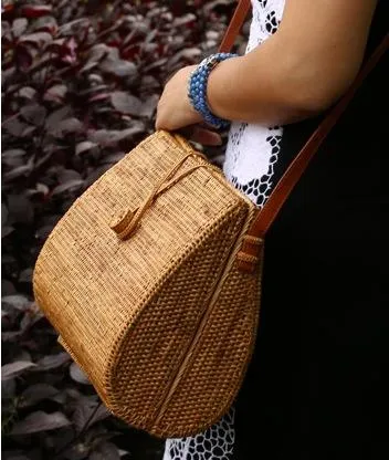 Woven Rattan Handbag, Natural Fiber Handbag, Small Rustic Handbag, Handmade Rattan Handbag for Outdoors