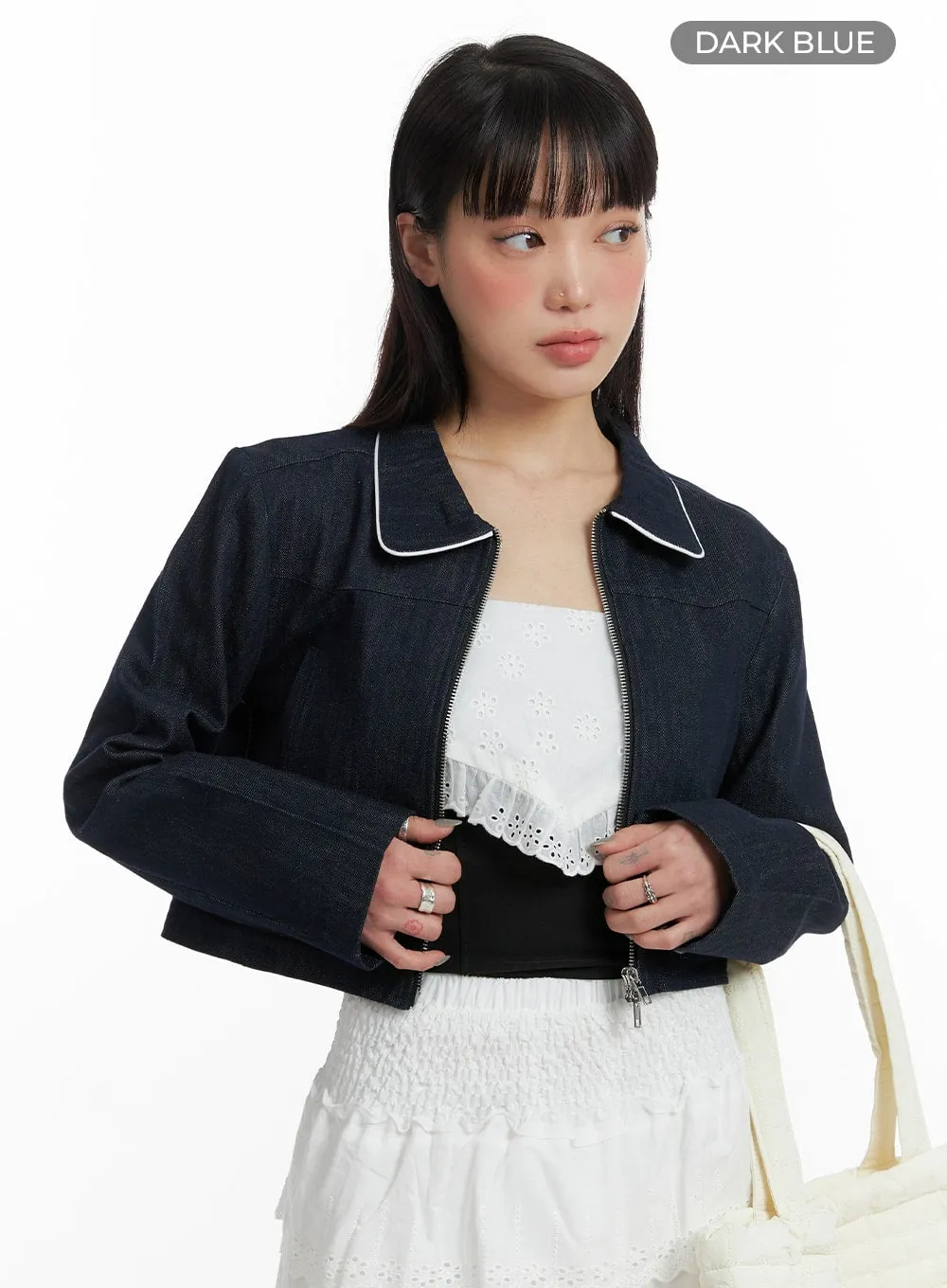 Zip-Up Crop Denim Jacket IF423